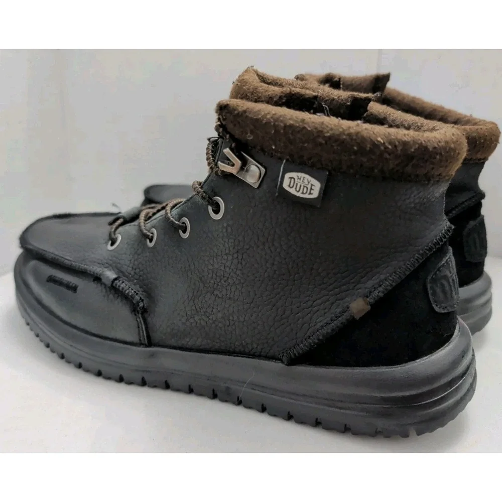 Hey Dude Bradley Leather Boots Black Ankle High Shoe Men Size 7